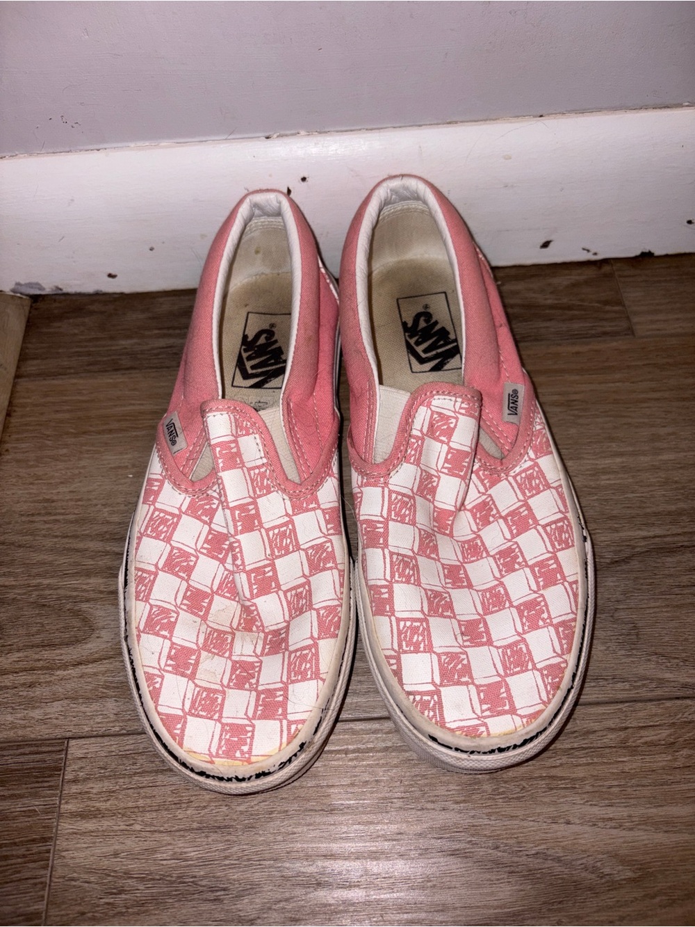 Vans Slip-On Checkerboard Sneakers - Pink and White